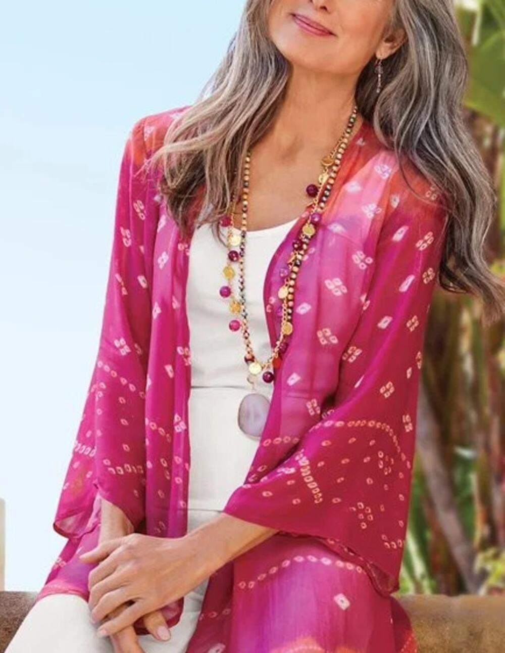 Soft Surroundings Laguna Topper Kimono Large Ombre Sheer Boho Duster Viscose